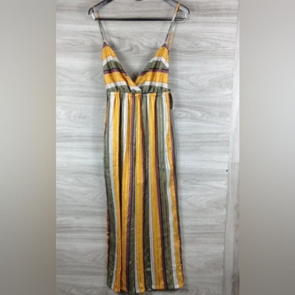 Know One Cares Striped Surplice Cami Jumpsuit size L